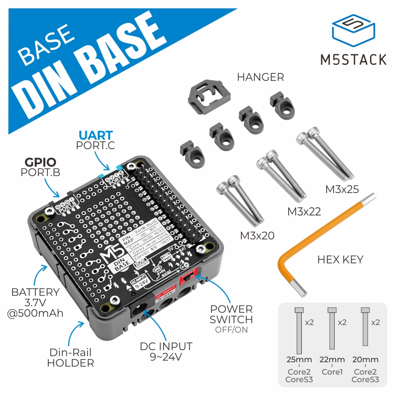 M5Stack Core2 - Base Din ufficiale M5Stack con batteria