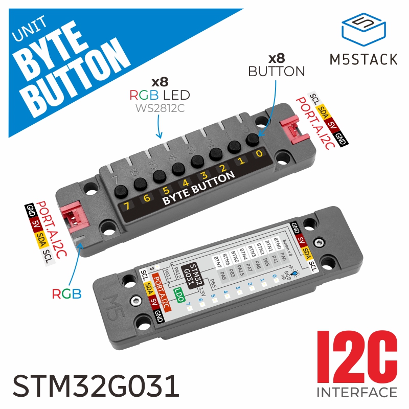 M5Stack - Unità ufficiale M5Stack ByteButton, interruttore tattile