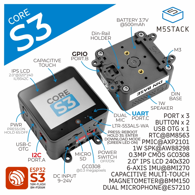 M5Stack Core2 - M5Stack ESP32-S3 Ufficiale, Fotocamera IPS Touch